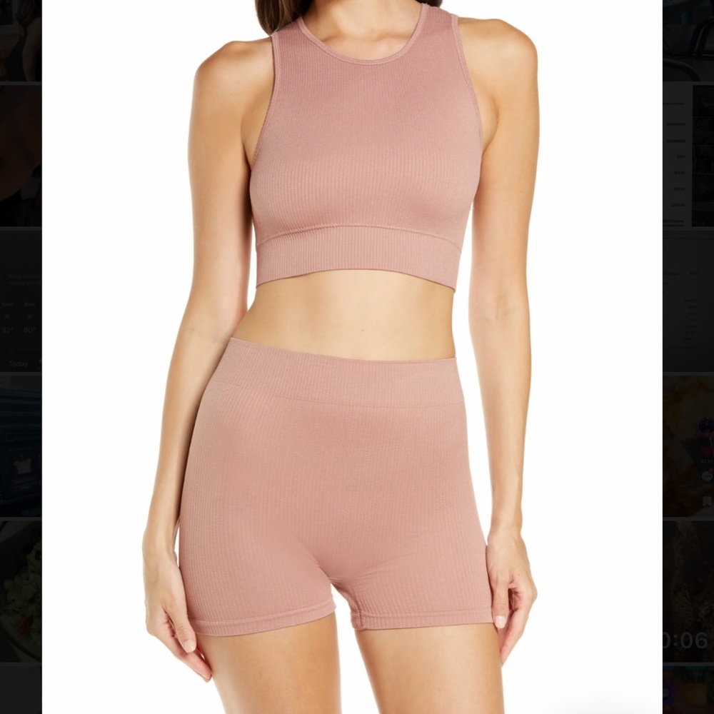 Skims Rose Ribbed Lounge Set